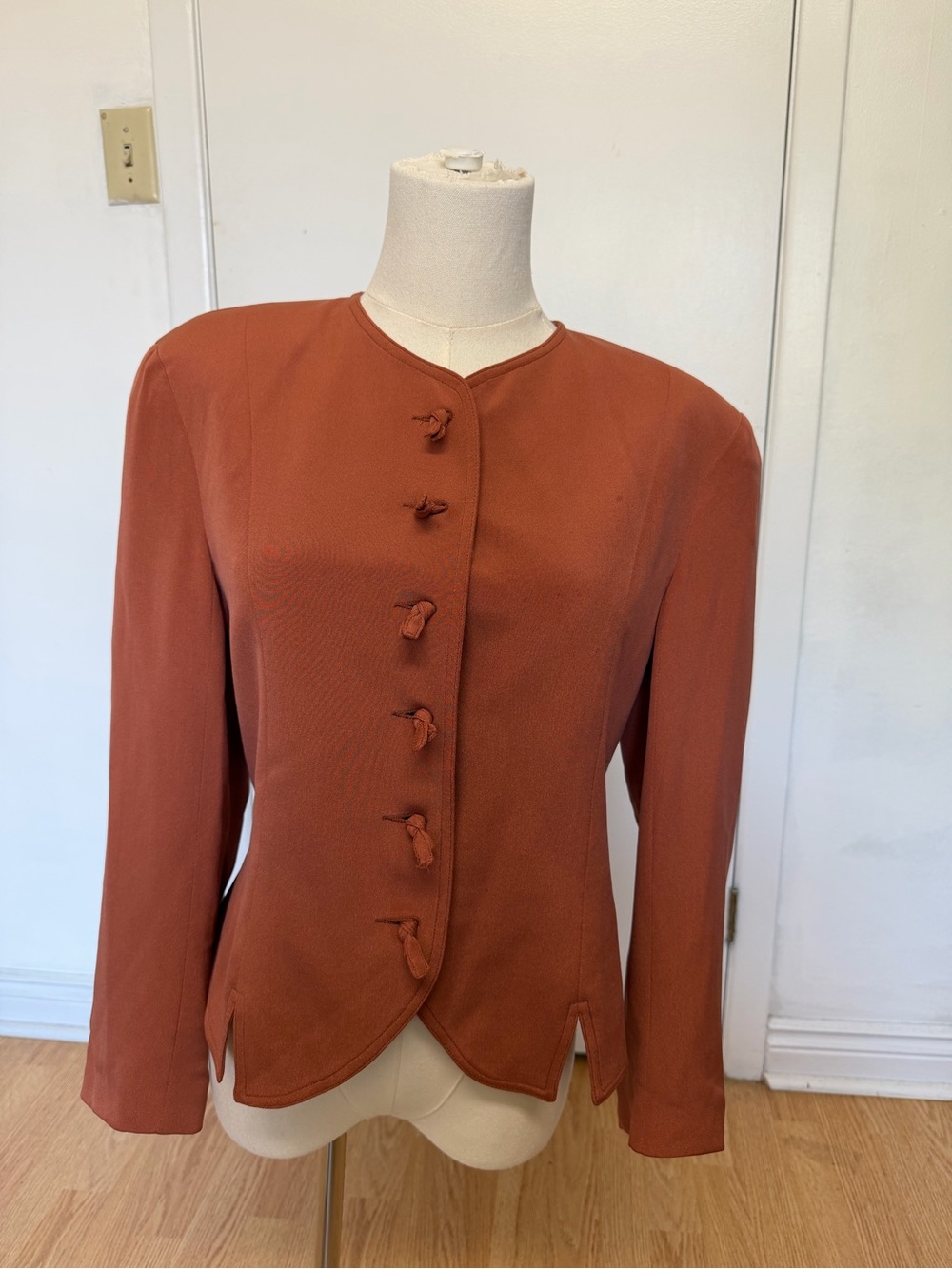 Women's Rust Orange Knot-Button Tailored Jacket